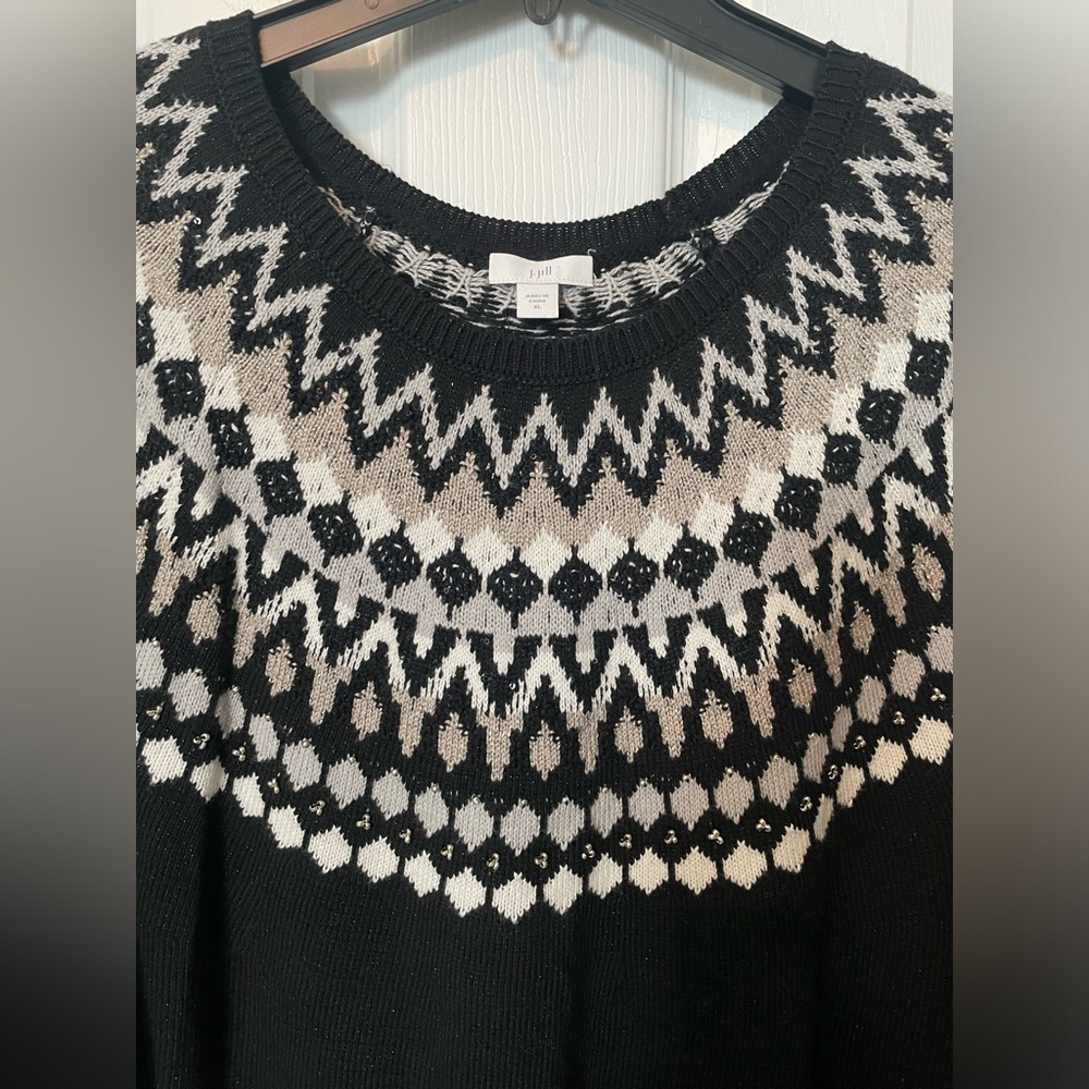 J. Jill Women's Black Fair Isle Beaded Pullover Sweater - Picture 6 of 7